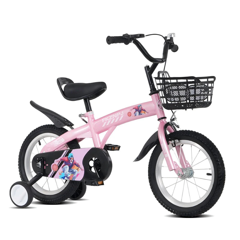 FKZNPJ 18-Inch Kids Bicycle . Bike with Training Wheels, Basket & Adjustable Seat for Boys and Girls