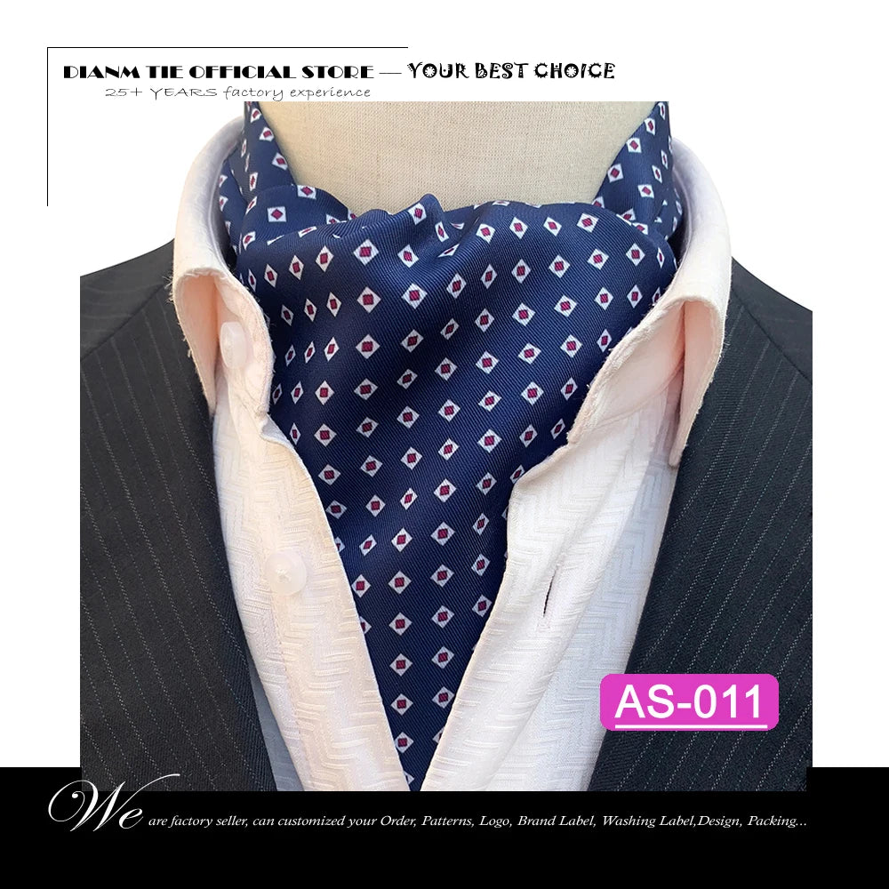 Luxury Men’s Ascot Tie & Pocket Square Set for Weddings, Business & Formal Wear