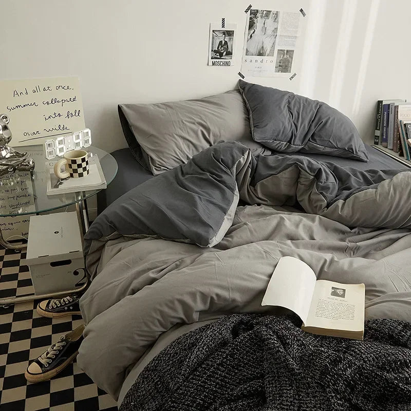 Soft Solid Color Duvet Cover Set. Modern Cozy Bedding