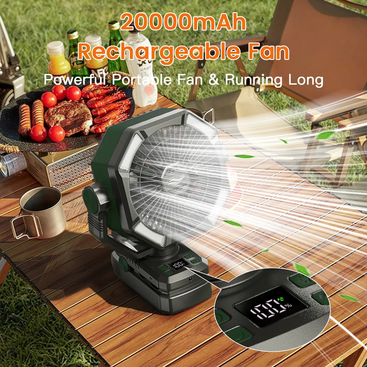 SKYTOO Rechargeable Camping Fan – 20,000mAh Portable Battery Fan with LED Lantern, Remote Control & Hanging Hook for Camping, RV, Tent & Emergency Use