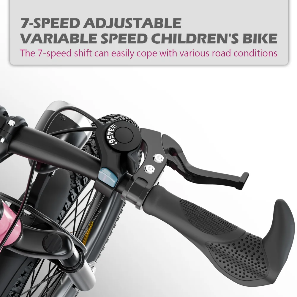 FKZNPJ 20-Inch Kids Mountain Bike . 7-Speed Bicycle with Front Suspension, Dual Disc Brakes & Adjustable Seat