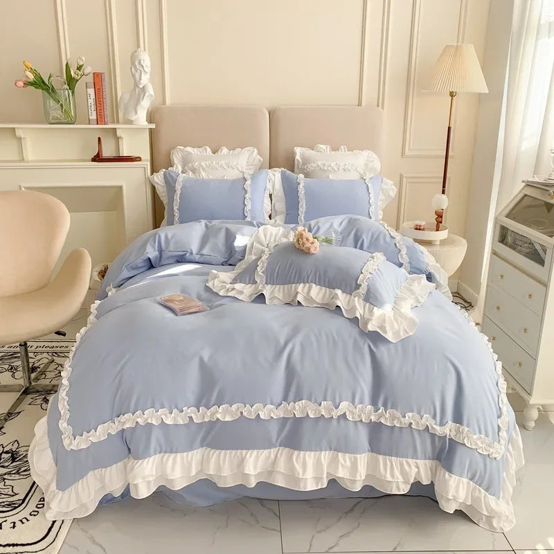 Elegant Ruffled Lace Bedding Set. Luxury Princess Style