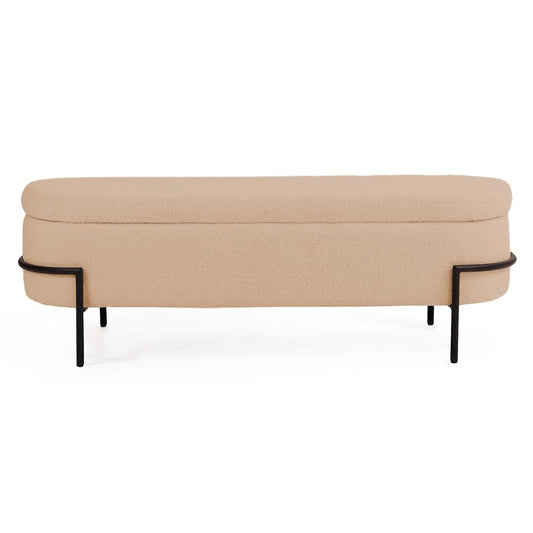 Vabches Storage Ottoman Bench Upholstered Sherpa Stool with Metal Legs Modern Polyester Storage Bench for Living Room Bedroom