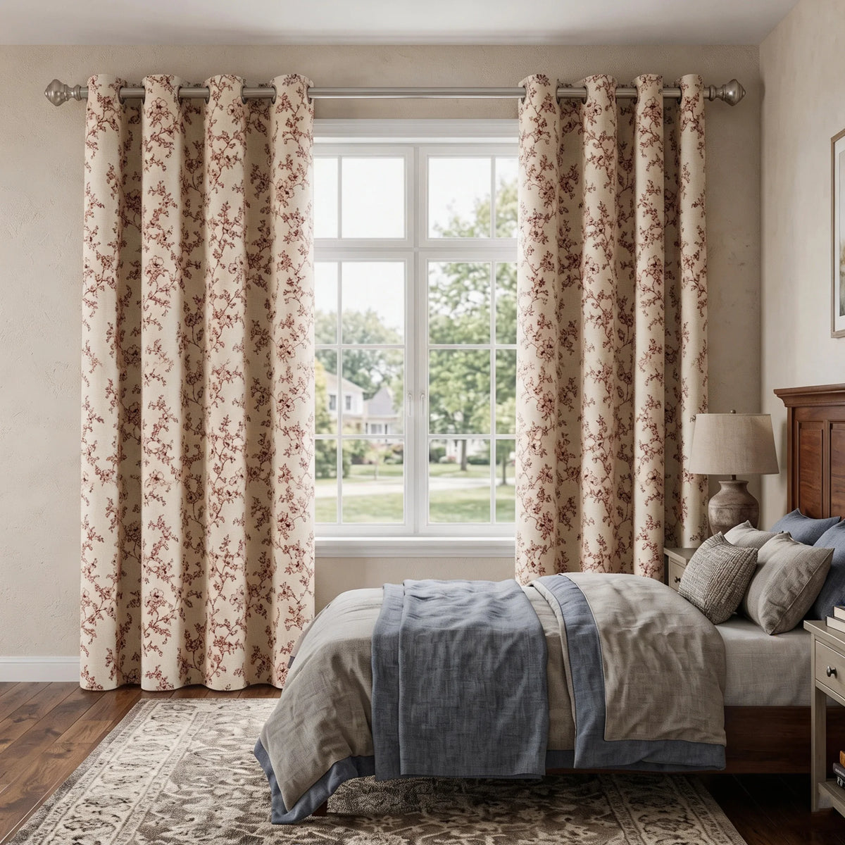 2-Panel Floral Print Blackout Curtains | Grommet Top Window Panels