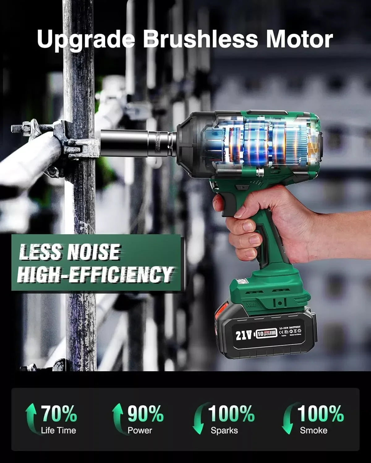 AVHRIT 1/2" Cordless Brushless Impact Wrench 1000Nm(738Ft-lbs) w/ 2x5.0Ah for Makita Power Tool Kits for Auto/Heavy-Duty (AT450)