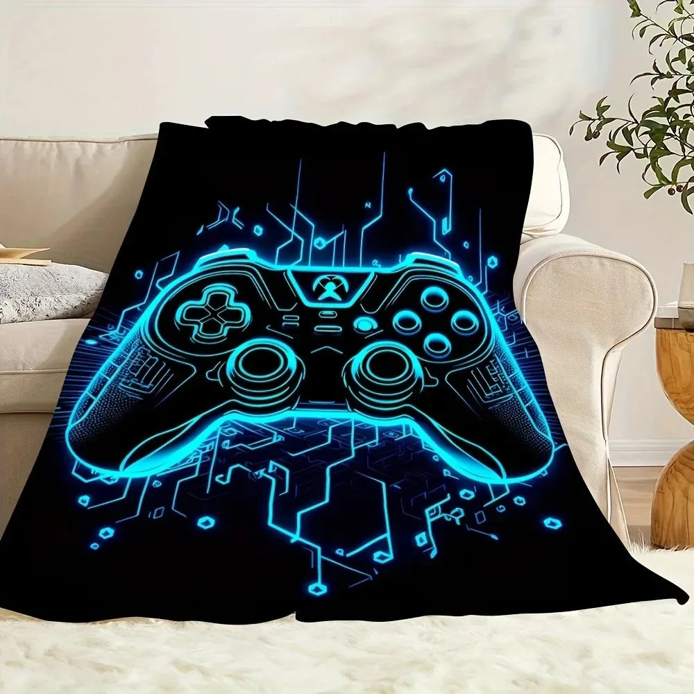 Neon Gaming Controller Fleece Blanket, Cool Gamer Style Throw Blanket Soft Cozy for All Seasons Gaming Nooks & Teen Room Decor