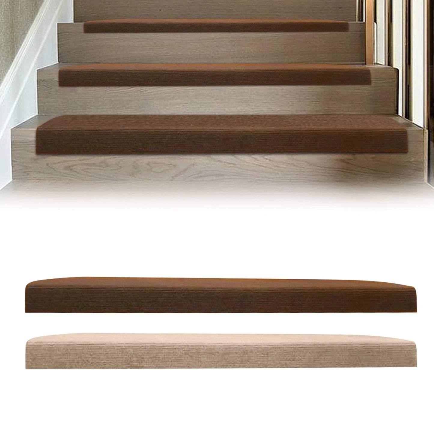 Set of 13 Stair Treads Indoor Non Slip / Skid Mats Step Pads Carpet Rugs Brown