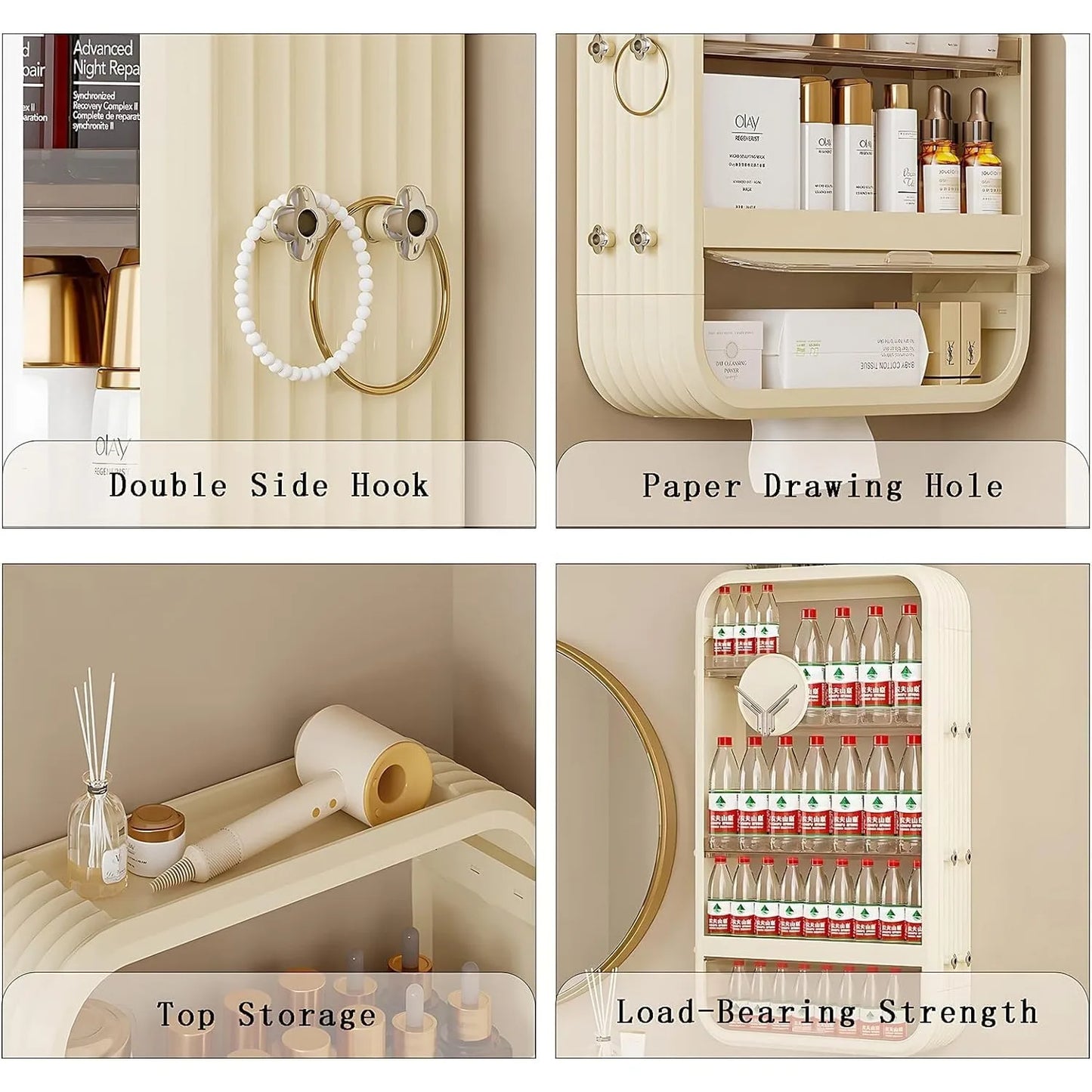Wall Mount Makeup Organizer With Tissue Hole No Drilling