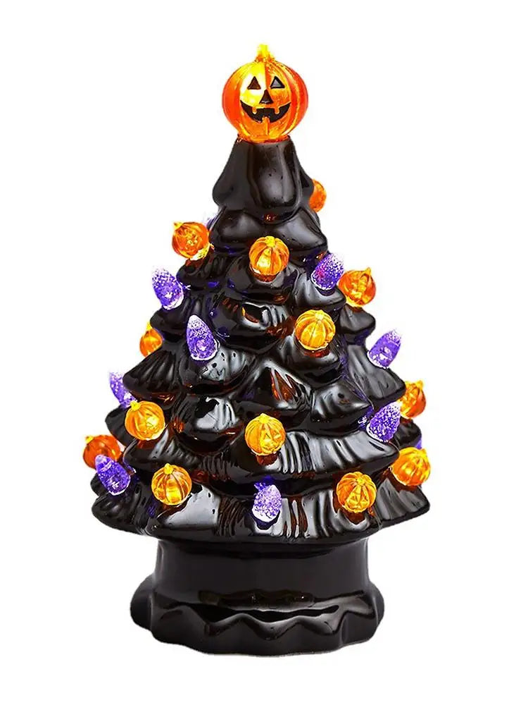 Halloween LED Tree Table Centerpiece Halloween Decor Ceramic Tree Christmas Tree Pumpkin Lighted Halloween Decorations
