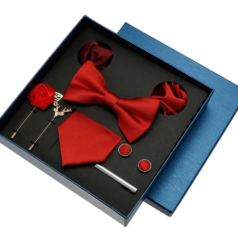Luxury Men’s Bow Tie Gift Set with Pocket Square, Cufflinks & Lapel Pin