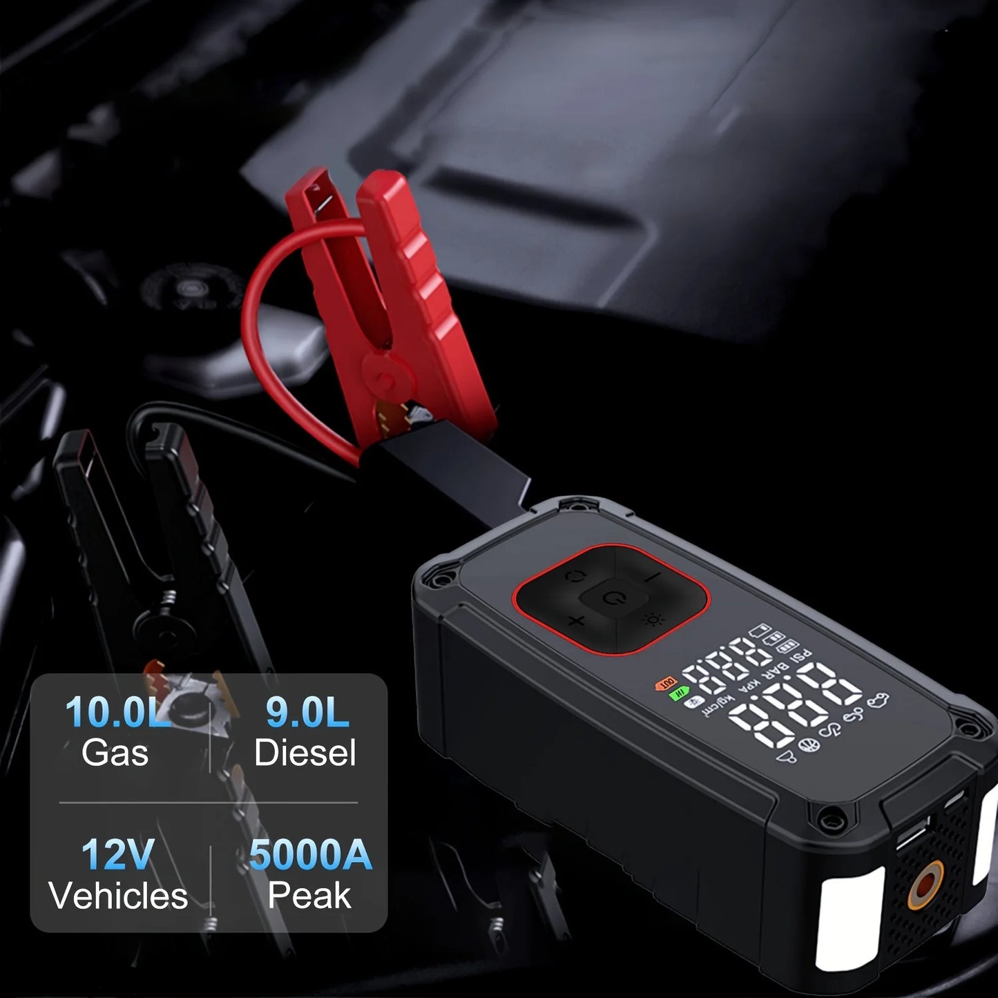 4000A Car Jump Starter with Air Compressor, Portable Battery Jump Starter 4000A Peak Current, 150PSI Digital Tire Inflator.