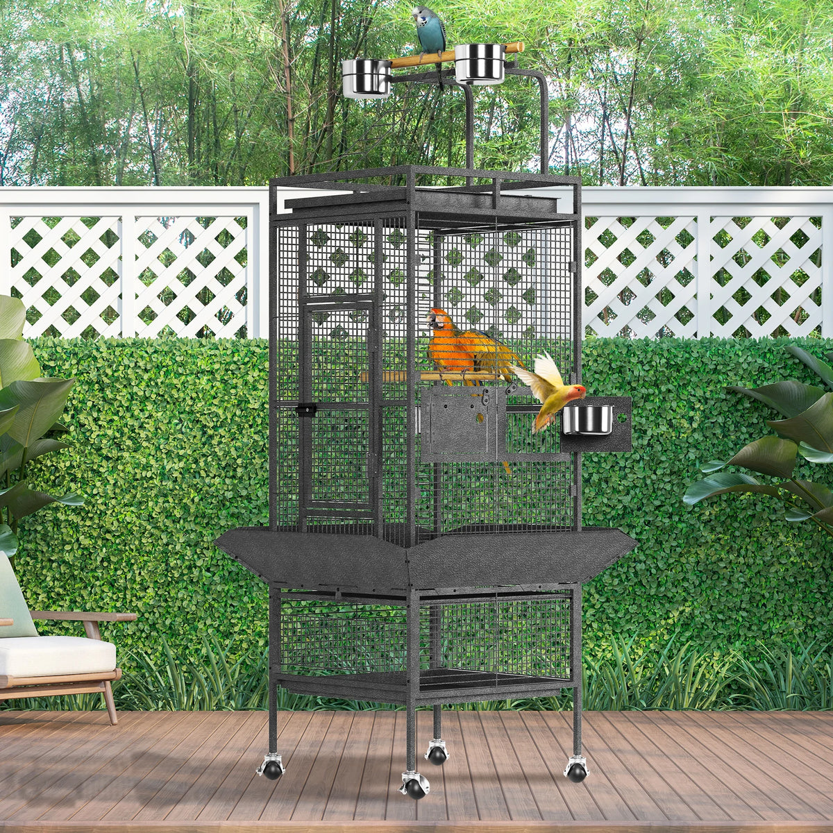 61-Inch Wrought Iron Bird Cage with Play Top & Rolling Stand