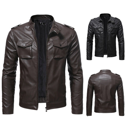 Men’s Faux Leather Bomber Jacket Slim Fit Zipper Fashion Coat