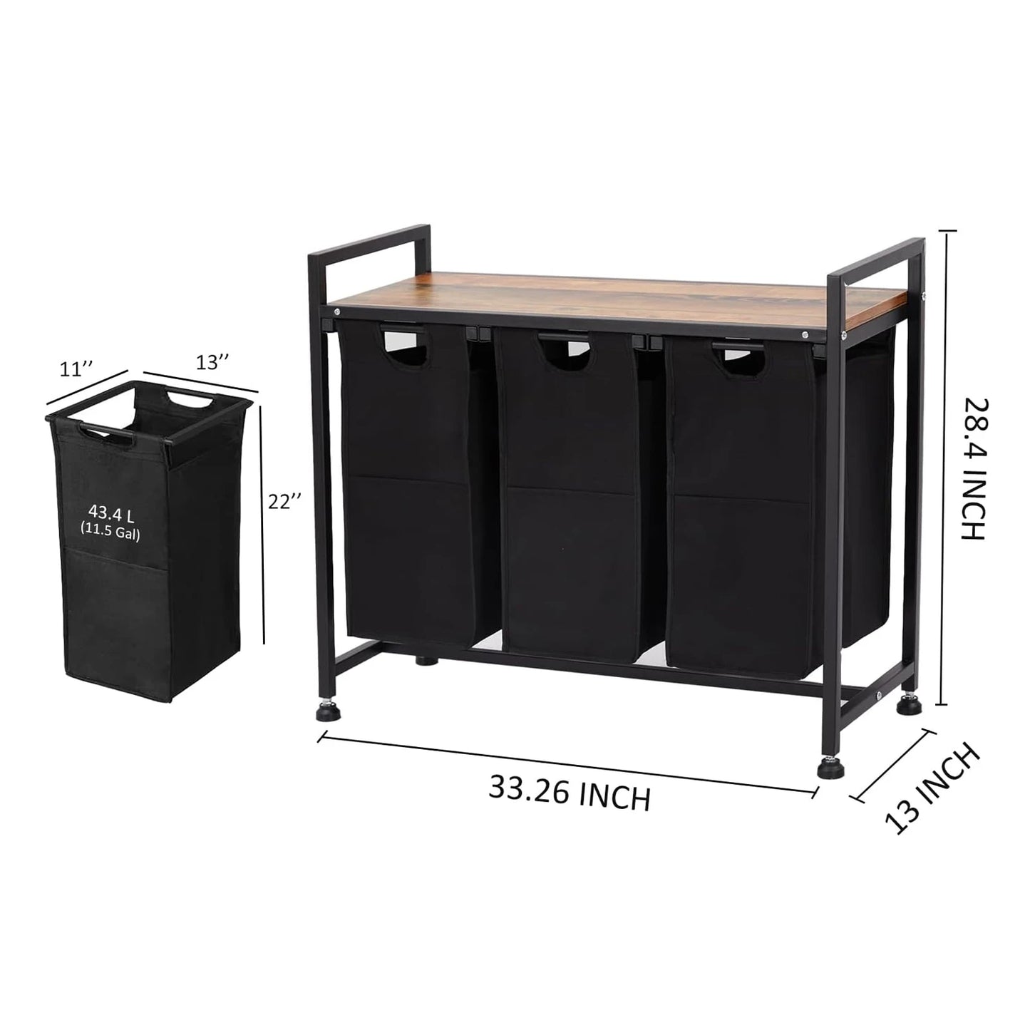 2 Section Laundry Hamper Organizer with Removable Bags and Storage Shelf