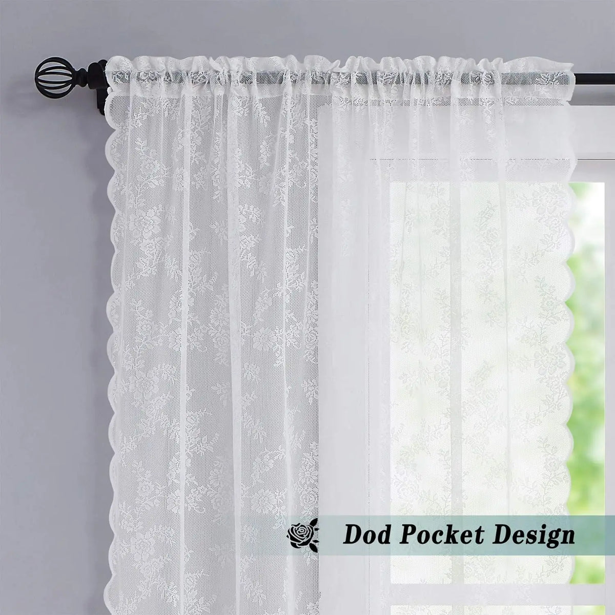 2-Piece Elegant Sheer Curtains | Wave Lace Trim Window Panels