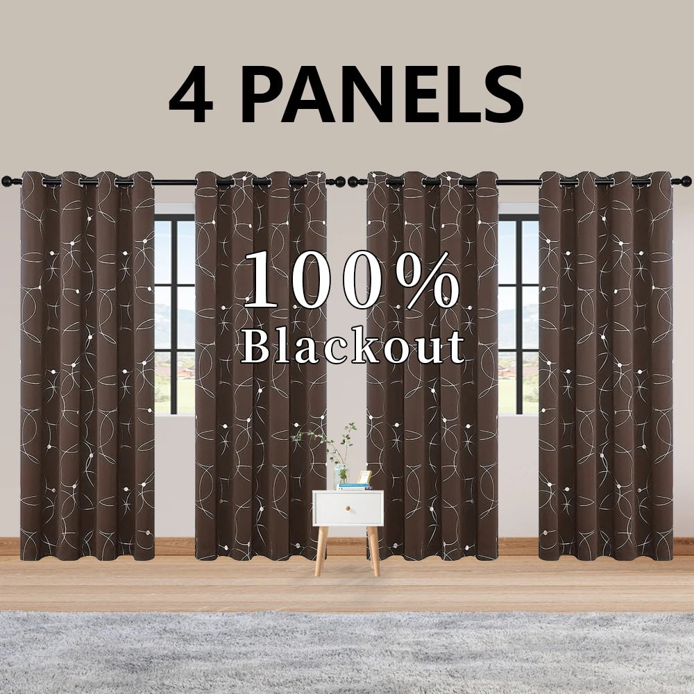 4 Panel Blackout Curtains .Thermal Insulated Room Darkening Window Drapes