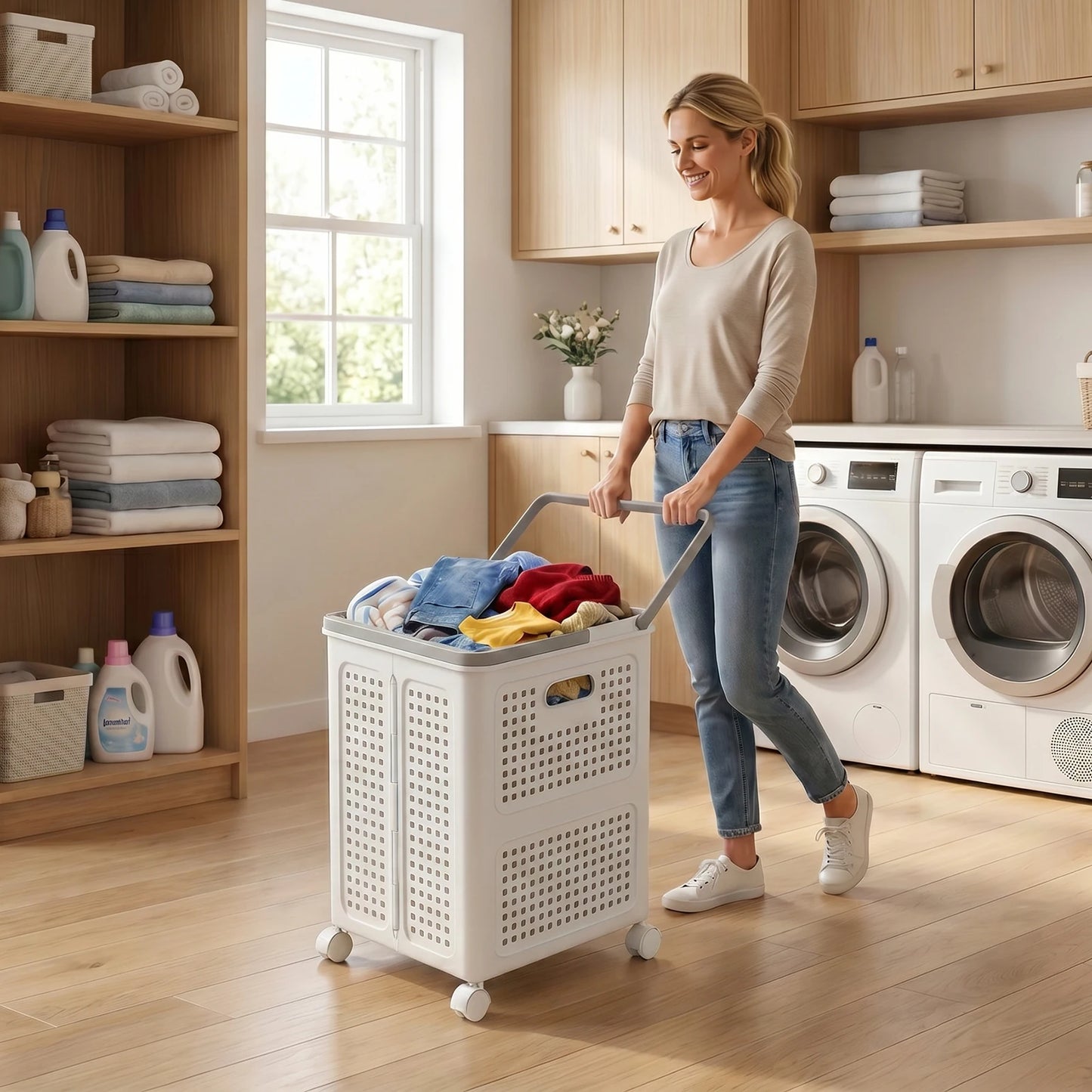 65L Collapsible Laundry Hamper. Large-Capacity Foldable Laundry Basket