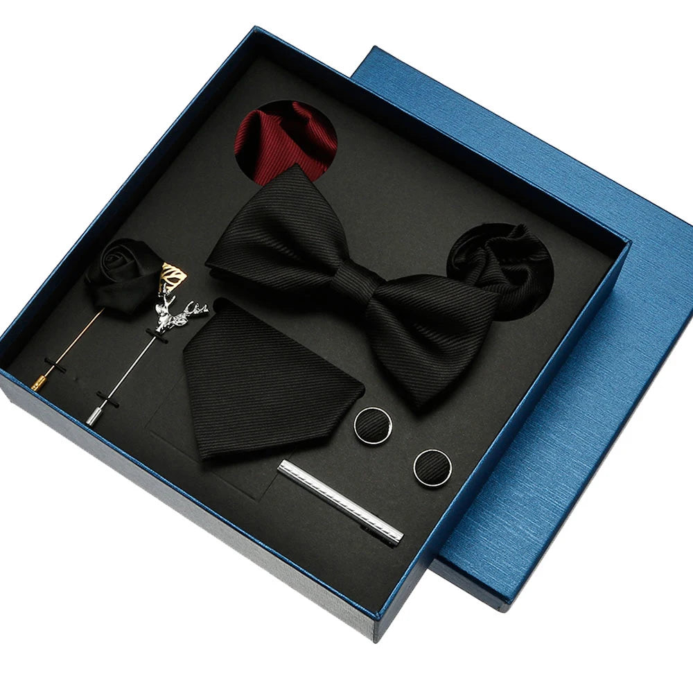 Luxury Men’s Bow Tie Gift Set with Pocket Square, Cufflinks & Lapel Pin