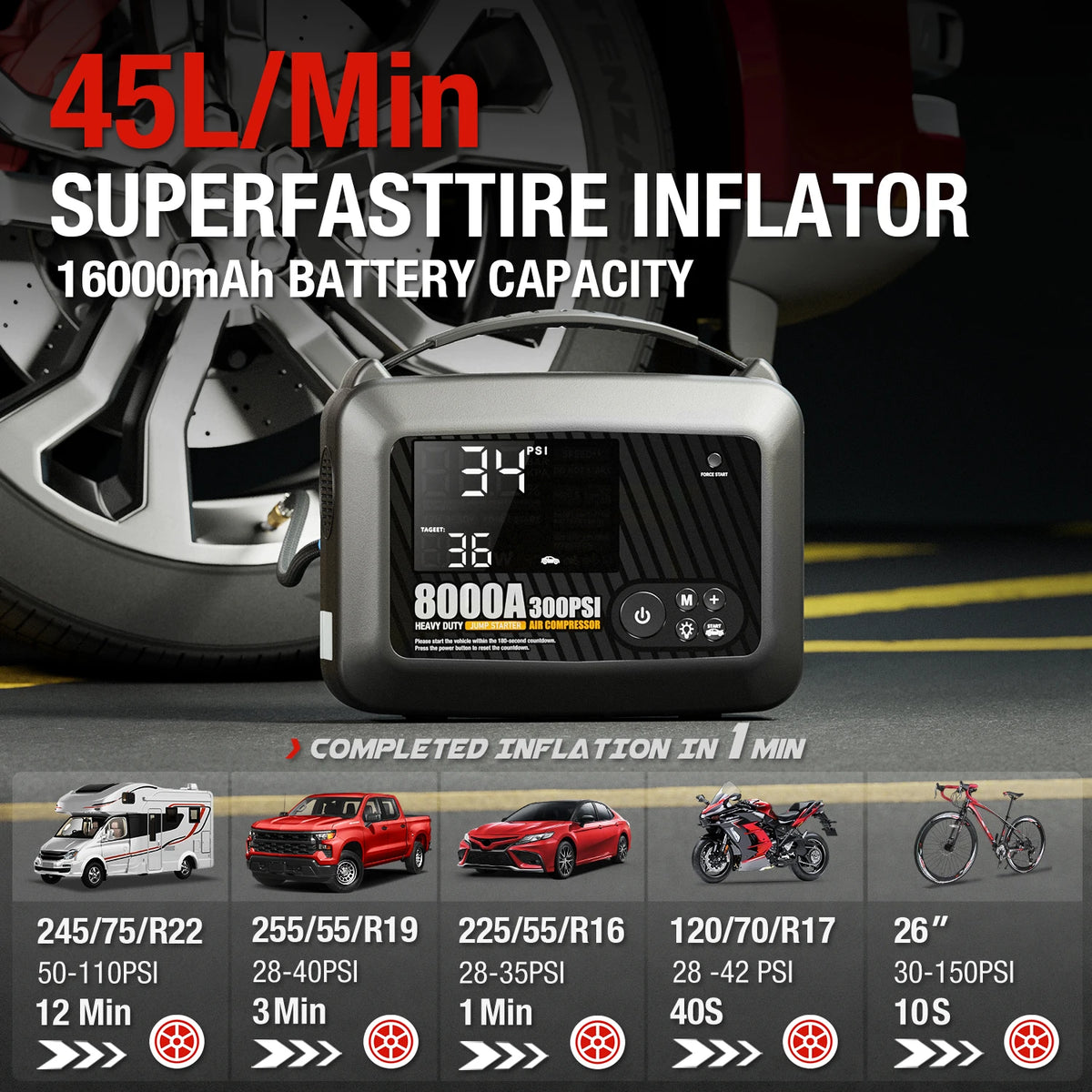 Heavy-Duty Car Jump Starter with Air Compressor | Portable Emergency Power Pack
