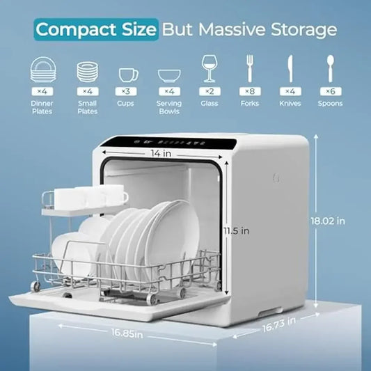 Countertop Portable Dishwasher Compact Small Dishwasher 5L Tank 6 Modes LED Light Easy to Use