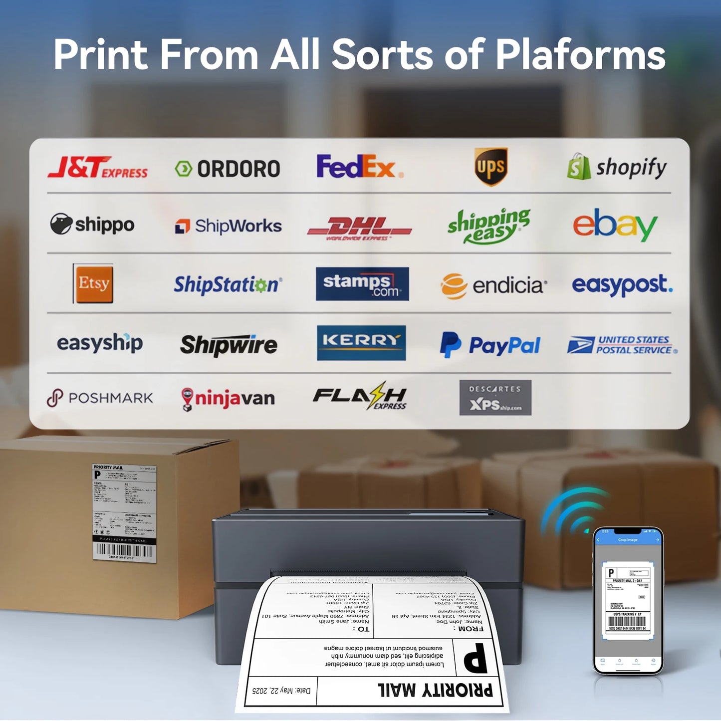 Portable 4x6 Thermal Shipping Label Printer for Small Business & Home Office