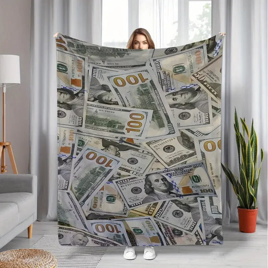 Luxury Dollar Theme Flannel Blanket - Perfect for Sofa, Office and Bed, Nap Blanket, Gift, Throw Blanket, Halloween Christmas
