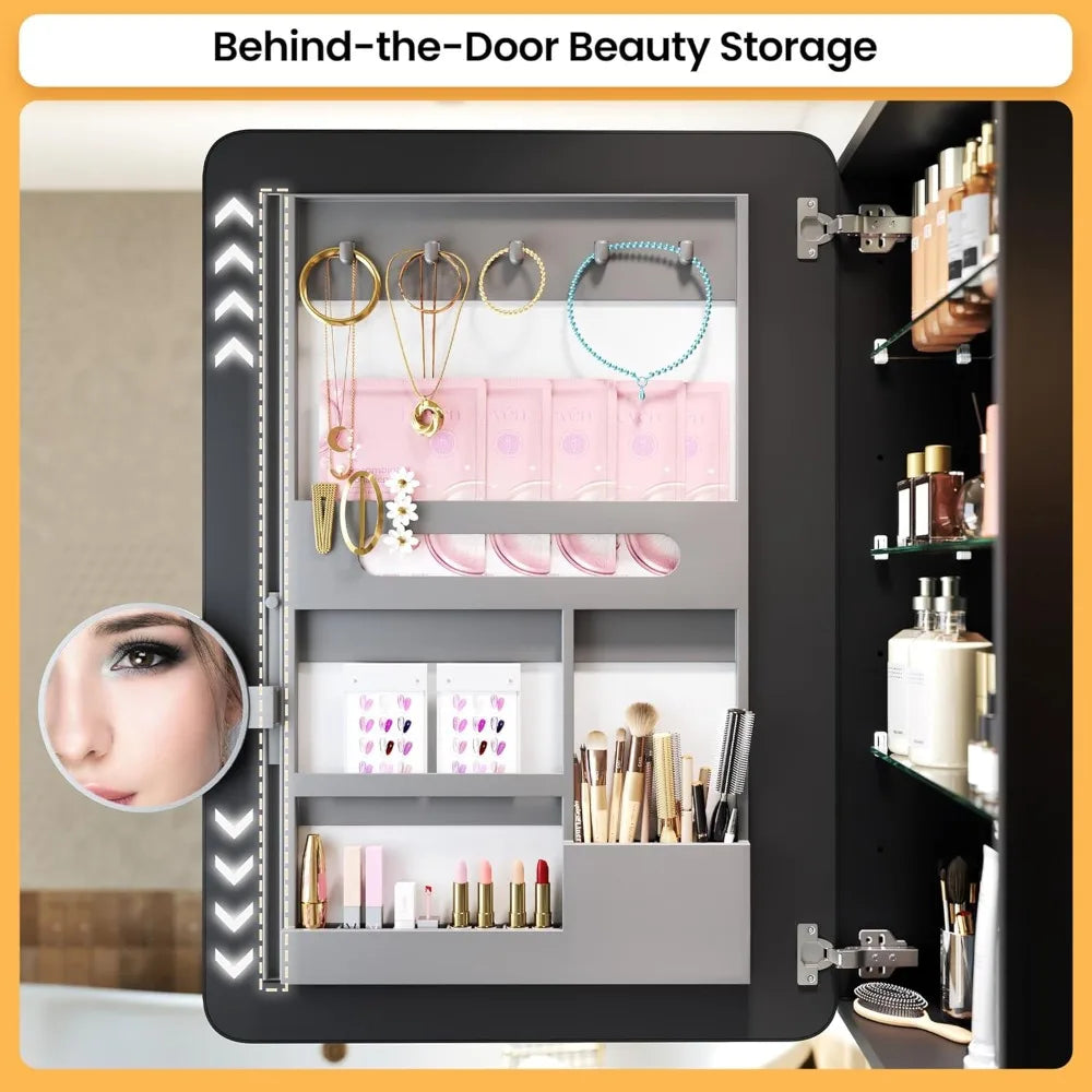 Black Medicine Cabinets for Bathroom with Mirror:20x26 Inch Small Mirrored Vanity Storage with Adjustable Shelves-Surface or Rec