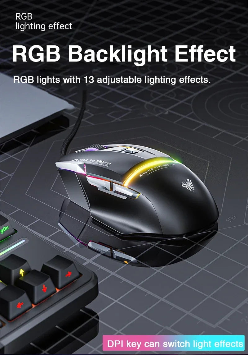 AULA S12Pro RGB Gaming Mouse .12800 DPI High-Speed Wired Mouse with Low Latency Performance