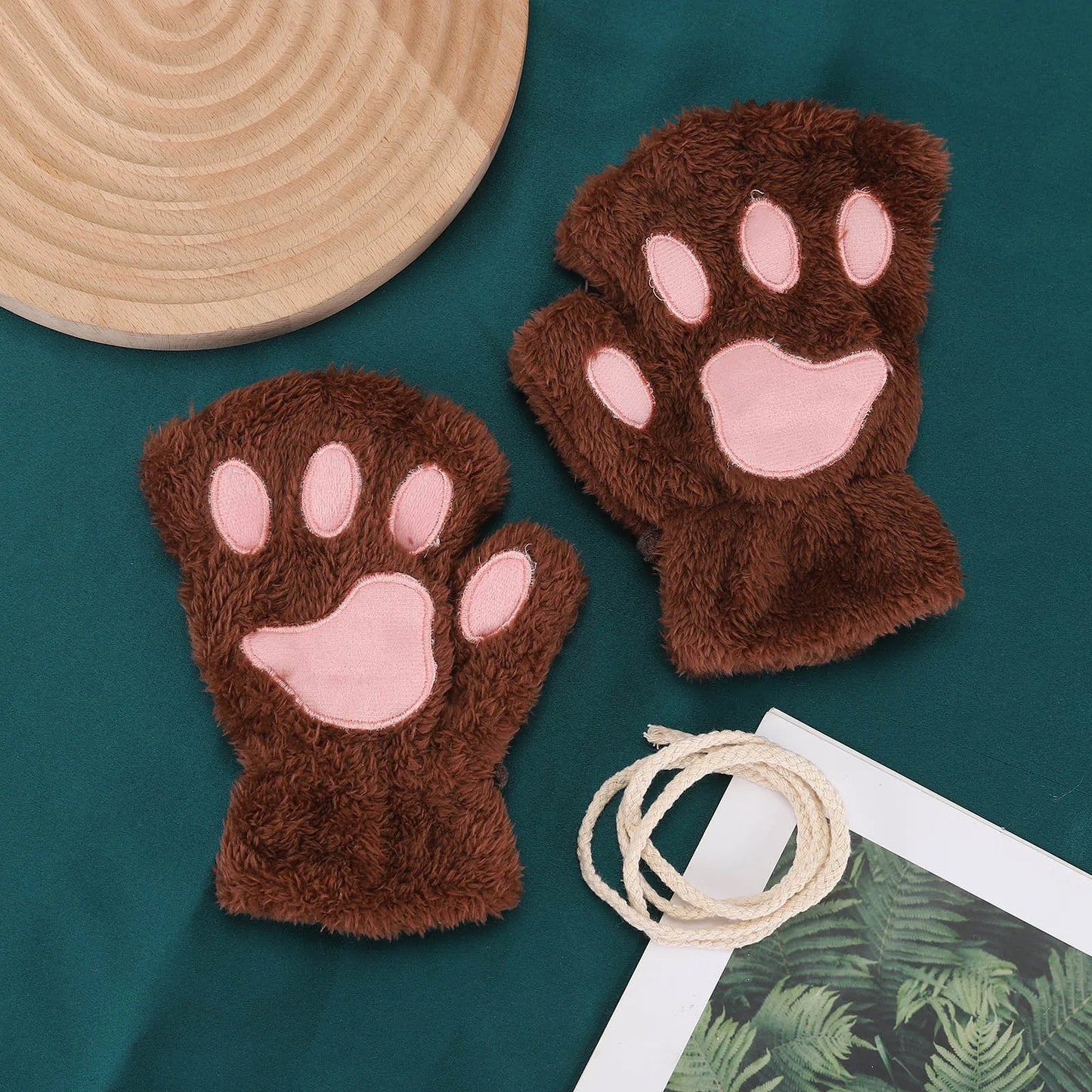 Lovely Plush Cat Claw Paw Gloves Short Fingerless Mittens