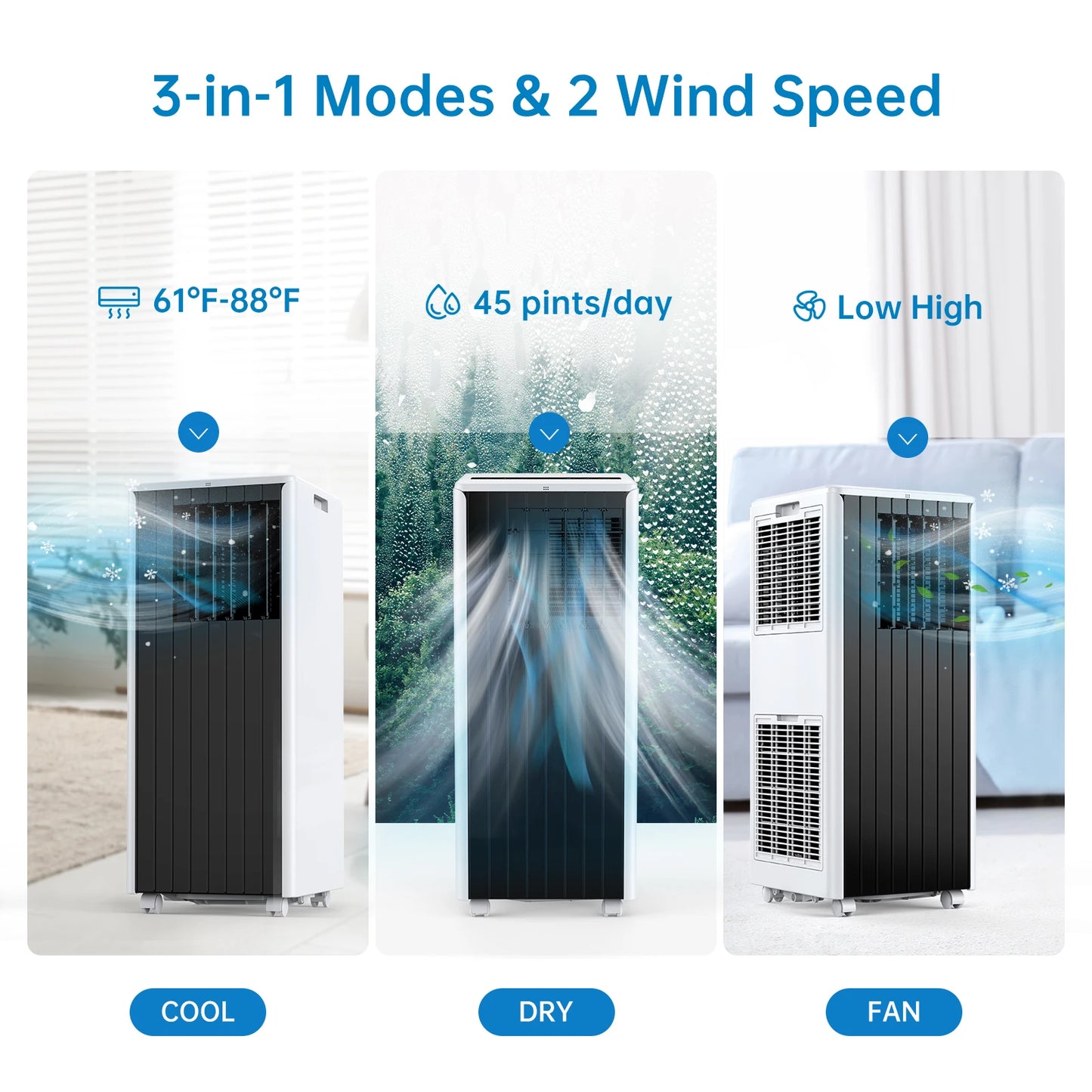 8000 BTU Portable Air Conditioner. 3-In-1 Cooling Unit with Timer & Remote Control