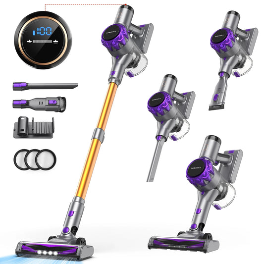 YISORA Cordless Vacuum Cleaner, 40Kpa 55Mins Running Time Wireless Vacuum Cleaner with Touchscreen for Pet Hair, Carpet