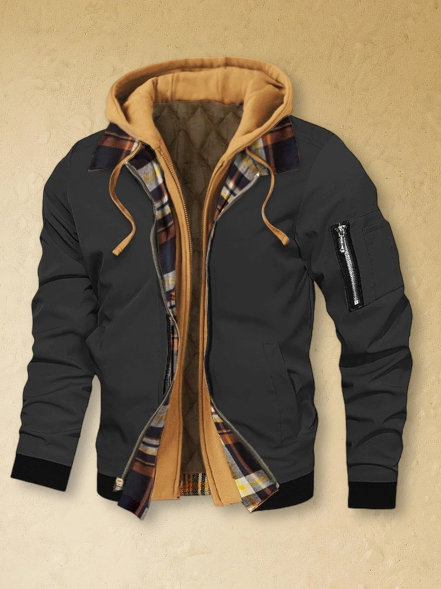 Mens Winter Hooded Jacket Casual Two Piece Style Warm Zip Up Coat