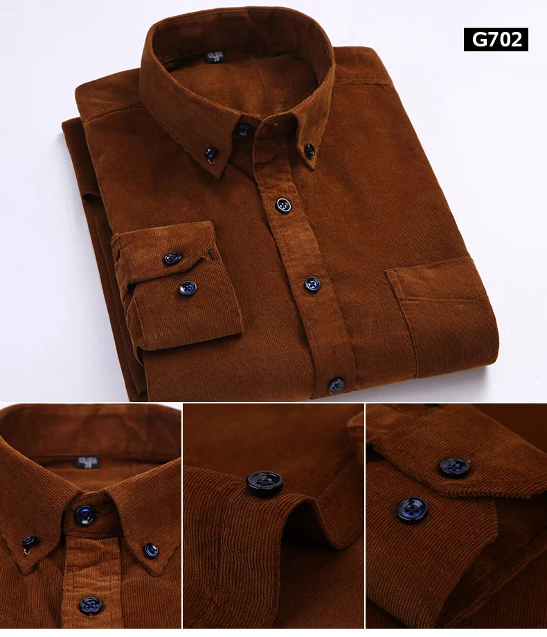 Men’s Corduroy Long Sleeve Button Up Shirt . Regular Fit Casual Business Style