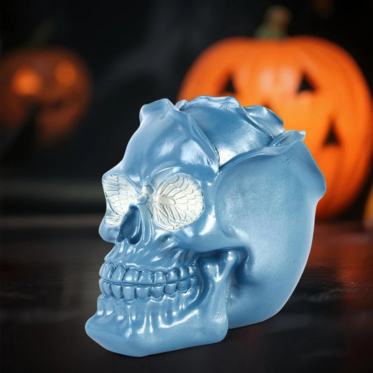 Spooky Halloween Skeleton Candle Holder with Festive Skull Scene for Party Table Decor and Living Room Ambiance