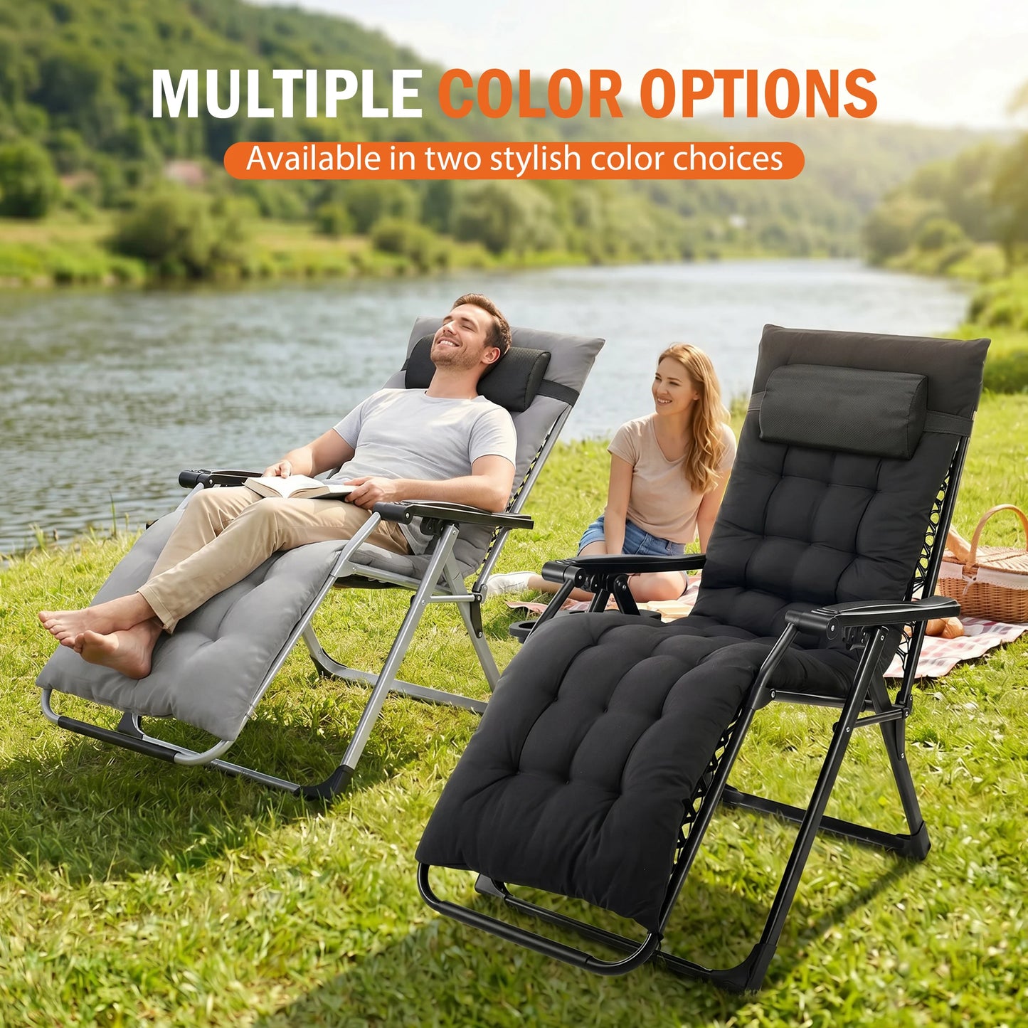 JHK Zero Gravity Reclining Lounge Chair – Foldable Outdoor Camping Chair with Soft Cushion & Adjustable Recline