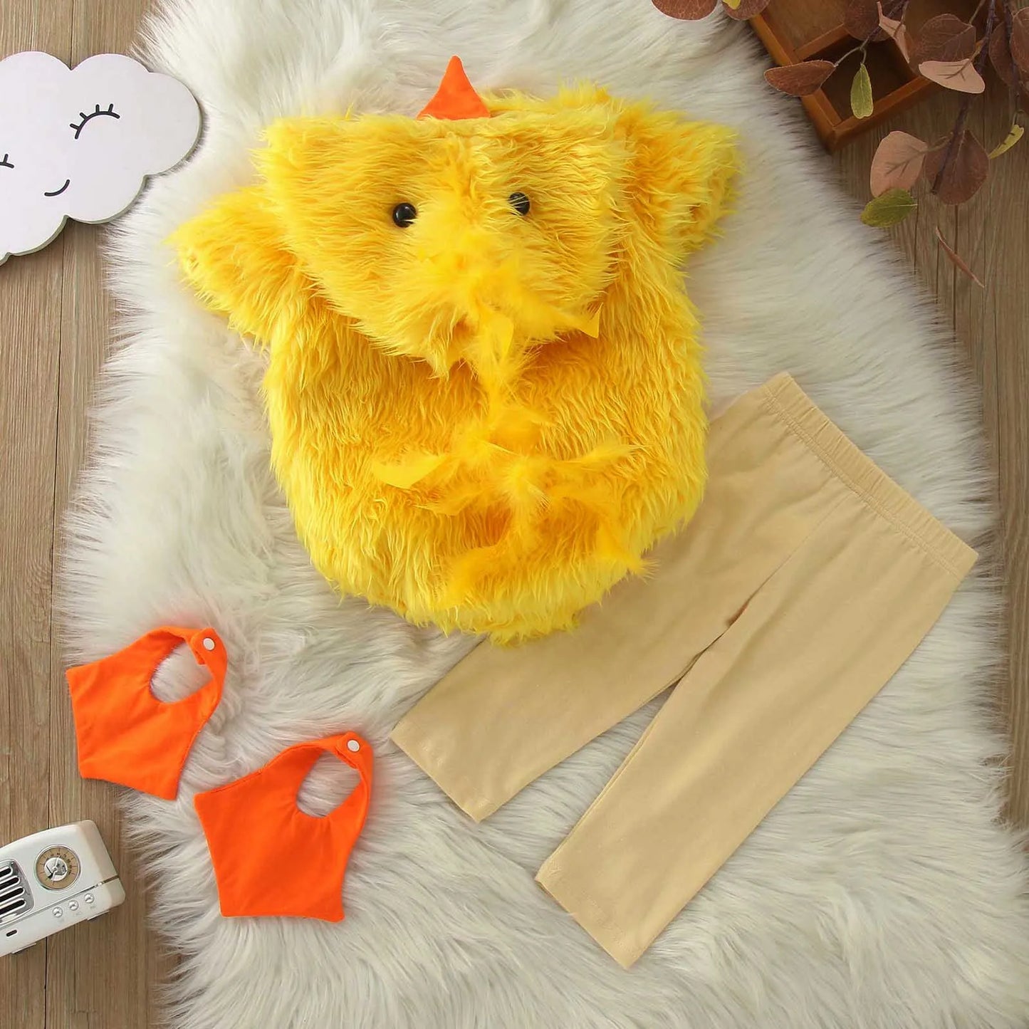 Infant Unisex Winter Chicken Cosplay Fleece Hooded Romper