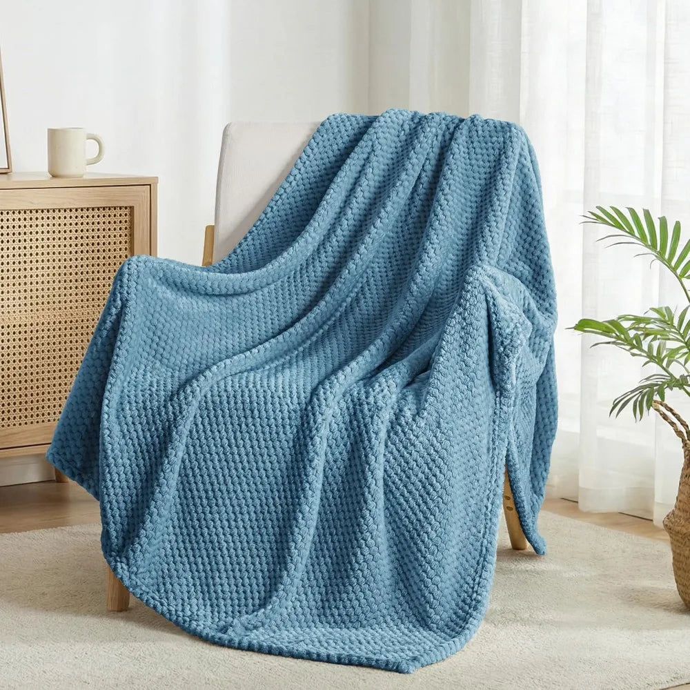 Extra Large Fleece Throw Blanket 50x70 Inches Super Soft Warm Cozy Lightweight Waffle Knit Textured Fuzzy Plush Blanket for Couch Sofa Bed Living Room Lounge Travel Nap Decor Slate BlueThis Ultra Soft and Snuggly