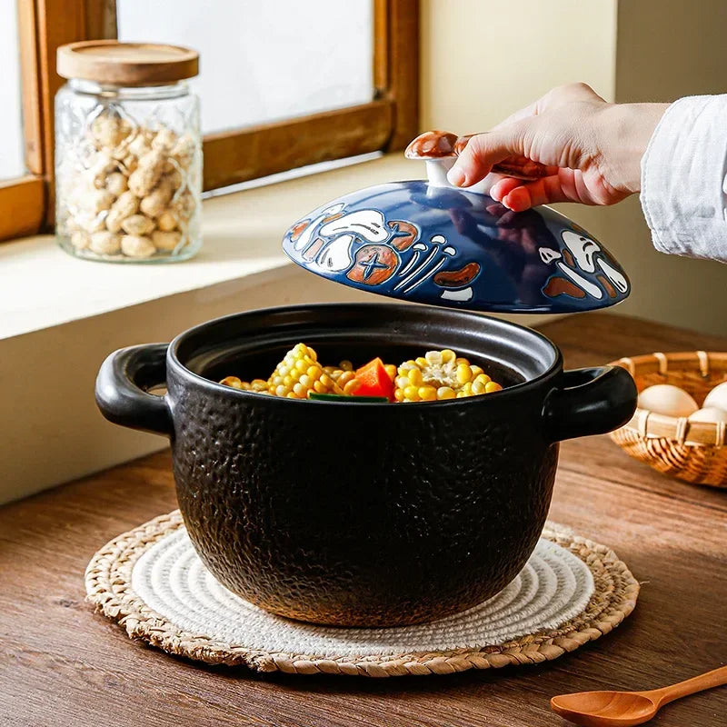 Ceramic Casserole Cooking Pot with Lid | Cute Kitchen Serving Dish