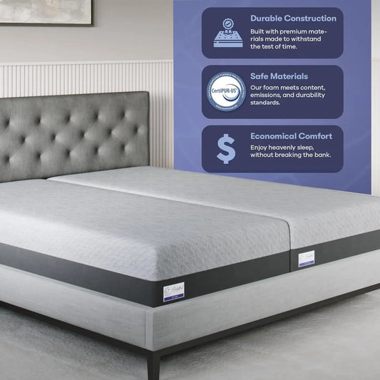 Gel Memory Foam Mattress in a Box Made in The USA CertiPUR-US Bed 12 inch Soft Split King