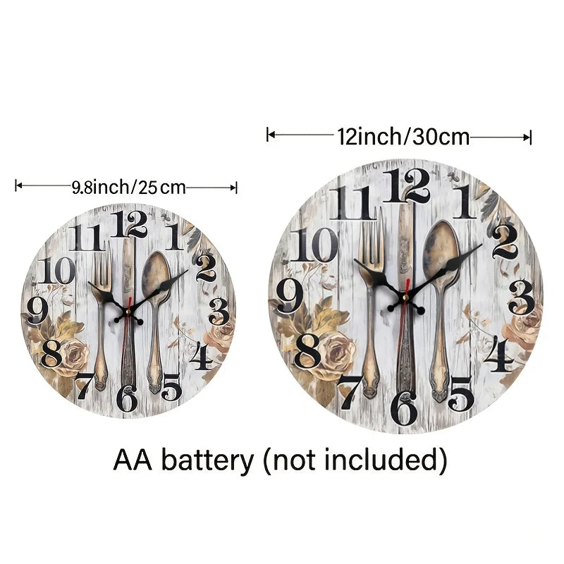 Rustic Floral Wall Clock – Vintage Wood-Look Farmhouse Décor