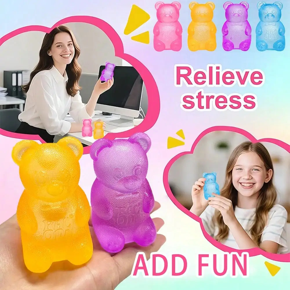 4-Piece Giant Gummy Bear Squishy Toy Set. Soft Stretchy Sensory Fidget Toys for Kids & Adults