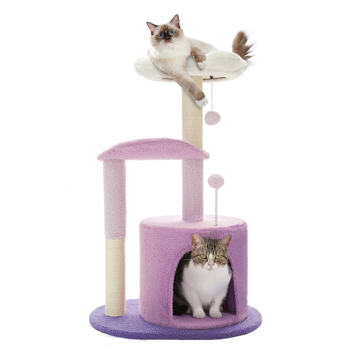 Flower Cat Tree for Indoor Cats, Small Cat Tower with Sisal Scratching Post, Soft Condo, Plush Perches, Fluffy Balls, Cat Toys