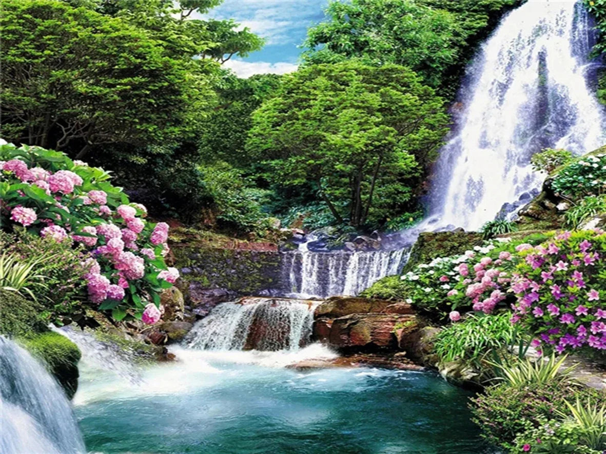DIY Paint by Numbers Mountain Waterfall Landscape Canvas Kit. Adult & Kids Acrylic Painting Craft Home Wall Decor Gift