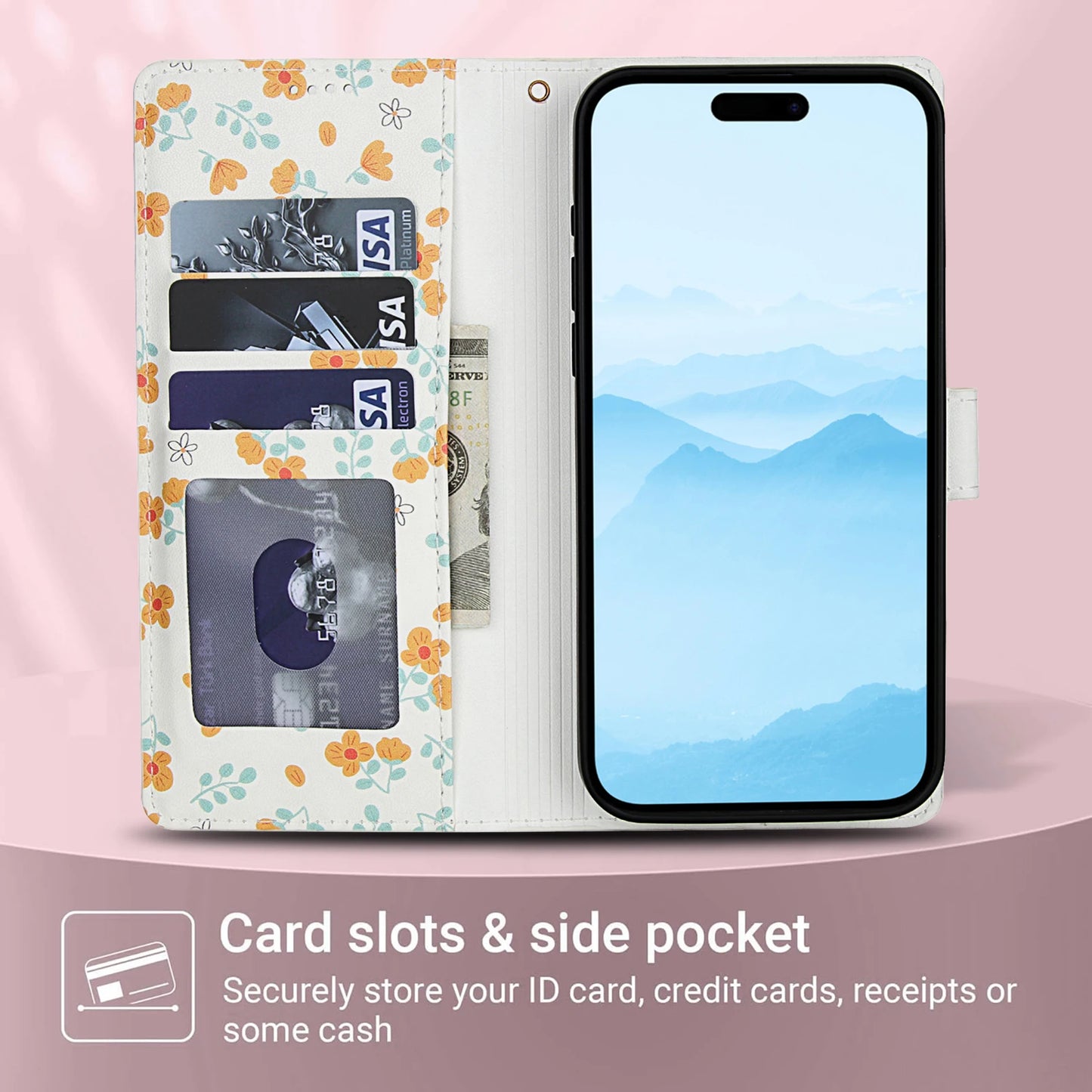 Luxury Floral Leather Wallet Case for iPhone Magnetic Shockproof Card Holder Phone Case