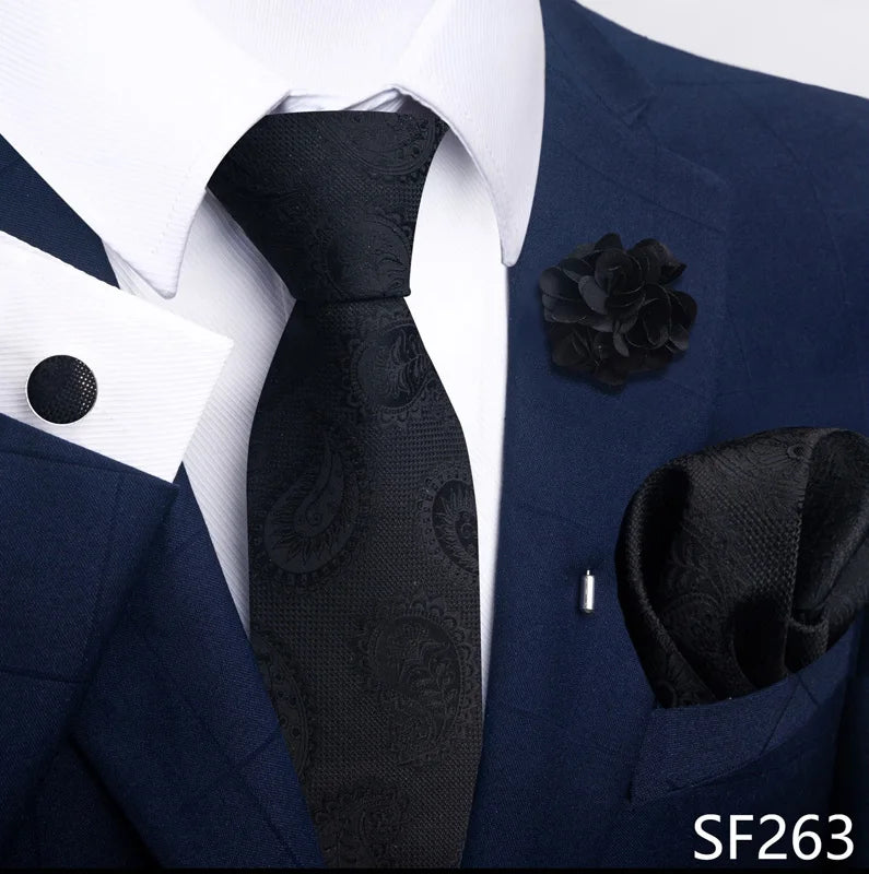 Luxury Green Floral Men’s Necktie Set .Tie, Pocket Square & Cufflinks