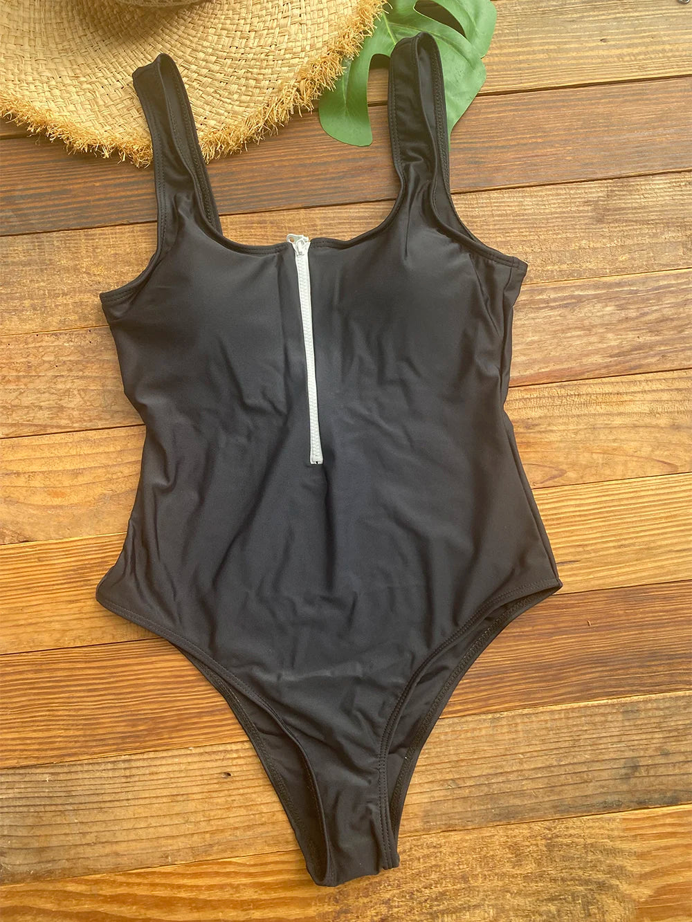 Women’s Zip Front One-Piece Swimsuit | Athletic Monokini Bathing Suit | Quick-Dry Beach Swimwear  Description