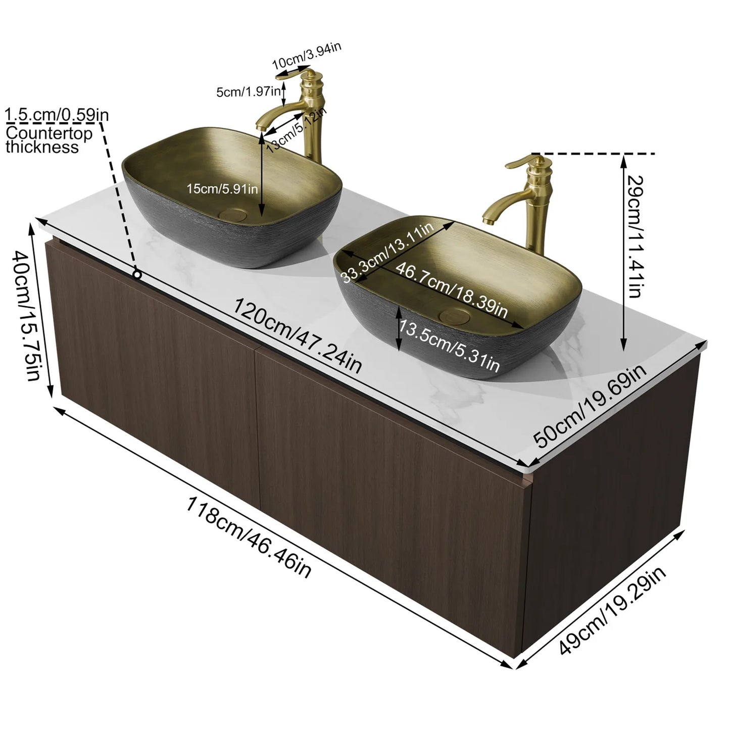Floating Vanity Bathroom with Sink Combo, Wall Mounted Modern Vanity, Bathroom Cabinet Vanity with Sink Ceramic Basin Faucet