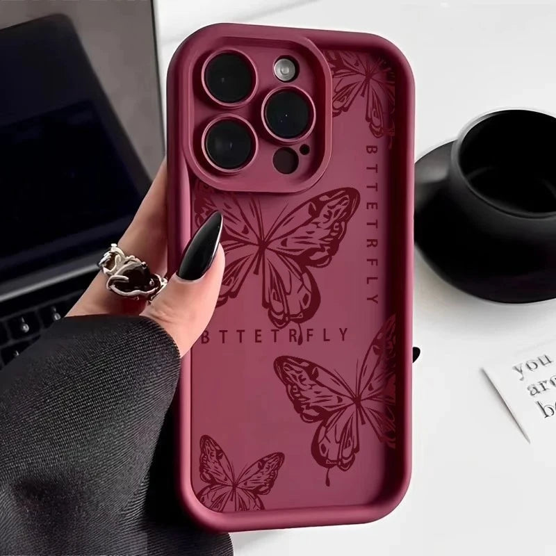 Pink Butterfly Silicone Phone Case, Soft Shockproof Protection