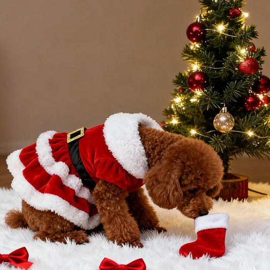 Soft Breathable Cats Christmas Dress Fashion Cute Santa Claus Dog Skirt  Warm Pet Christmas Costume New Year Clothes for Dogs