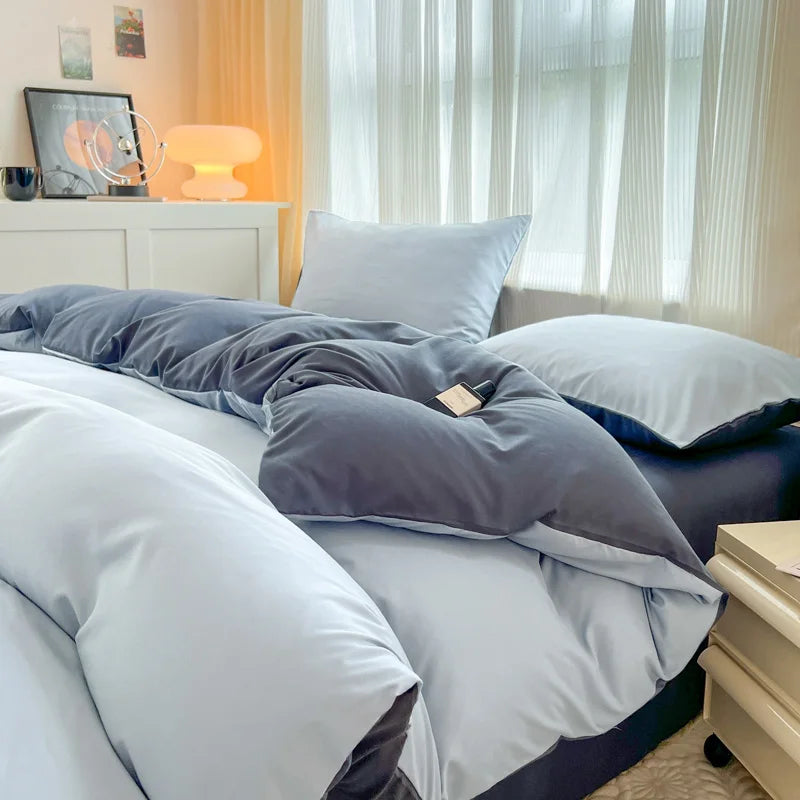4-Piece Soft Brushed Duvet Cover Set . Solid Color Bedding